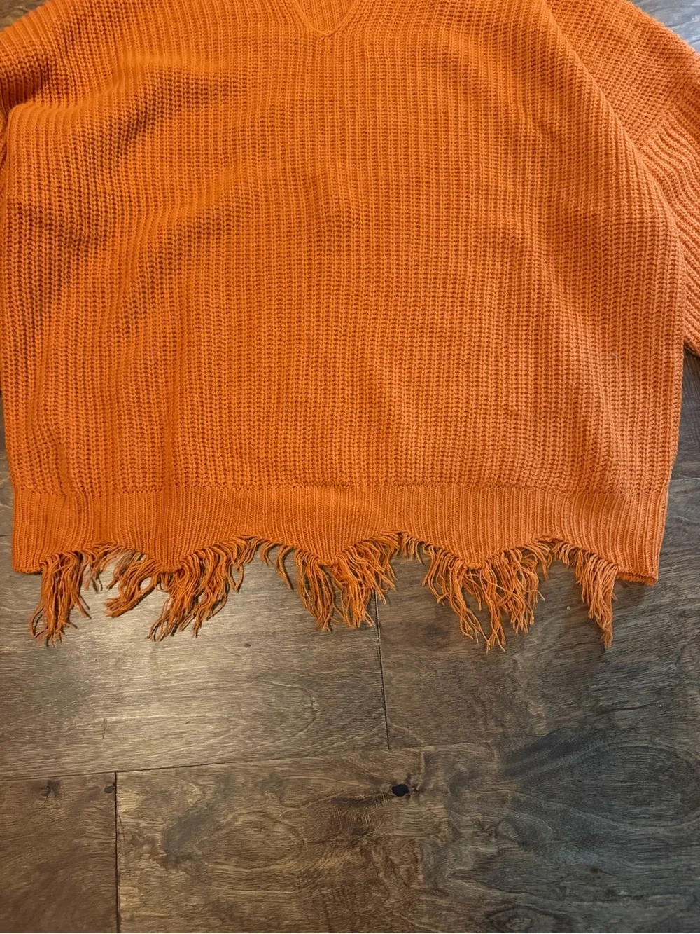 Orange Hooded Frayed Hem Women's Sweater